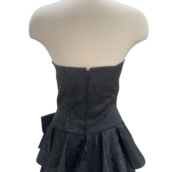 Vintage Pantagis Strapless Black Ruffle Dress Bow Detail Cocktail 80s Glam - Picture 10 of 11